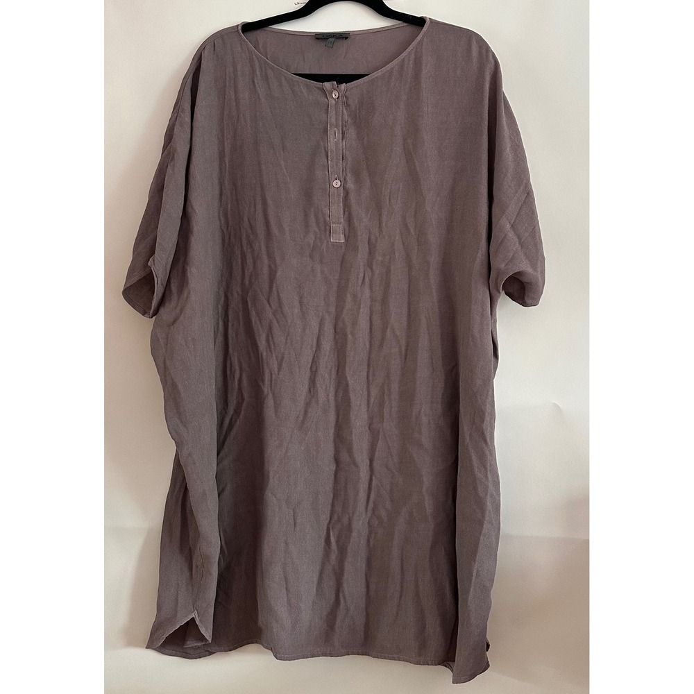 Oska Tunic Dress Top Brown Taupe Linen Short Sleeve Oversized Size 3 Lagenlook